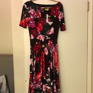 Marc Bouwer Black Midi Dress with Red & Pink Floral Print